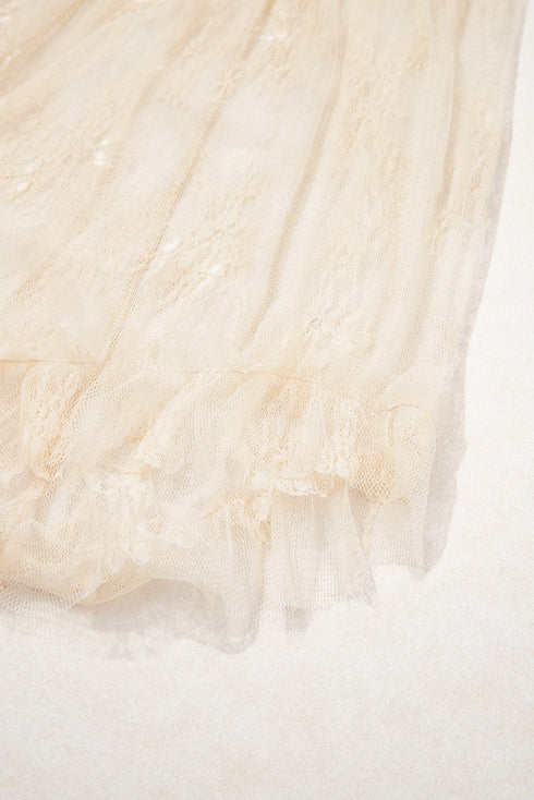 Bohemian Floral Lace Cascading Ruffle Tiered Asymmetrical Maxi Skirt